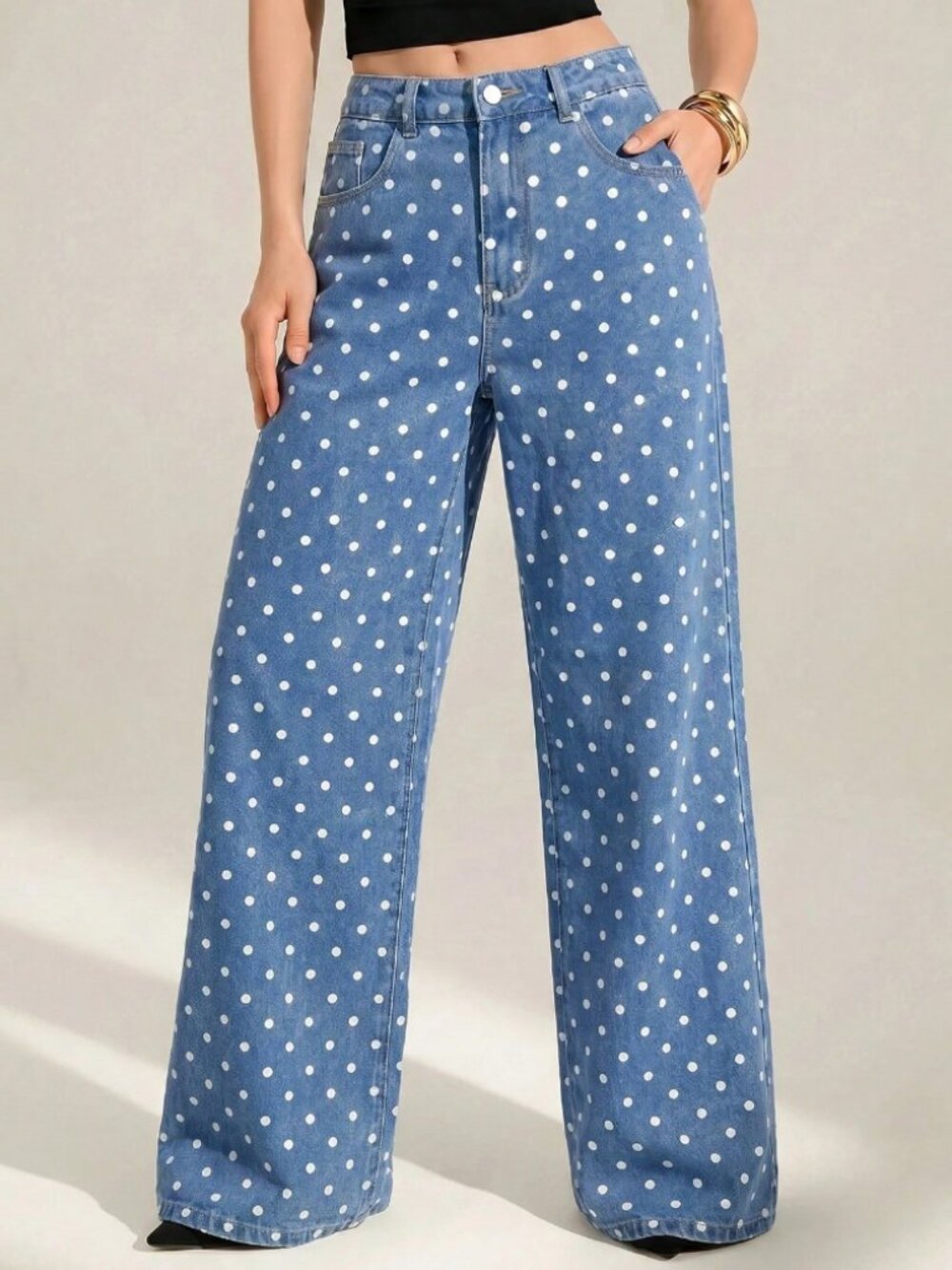 Blue Womens Casual Women's Polka Dot Loose denim Jeans